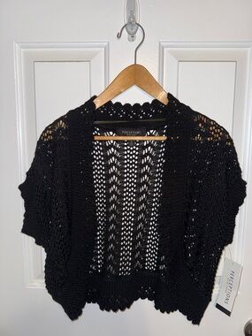 Perceptions Black Open-Knit Cropped Shrug XL